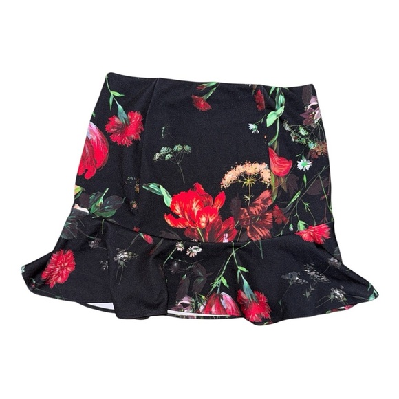 Express Black and Red Skater Mini Skirt with Ruffles - Picture 3 of 4